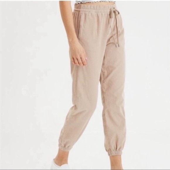 American Eagle Corduroy Jogger Pants US 6 High Waisted Corduroy Pull On Tan - Picture 5 of 13